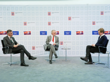 Prof. Dr. Christopher Daase (HSFK/Goethe Universität), MdEP Michael Gahler, Matthias Kolb (SZ) ©Hessische Landesvertretung